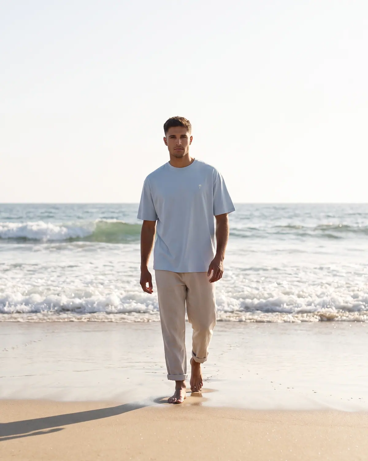 Walking up the beach in the Waves Tee